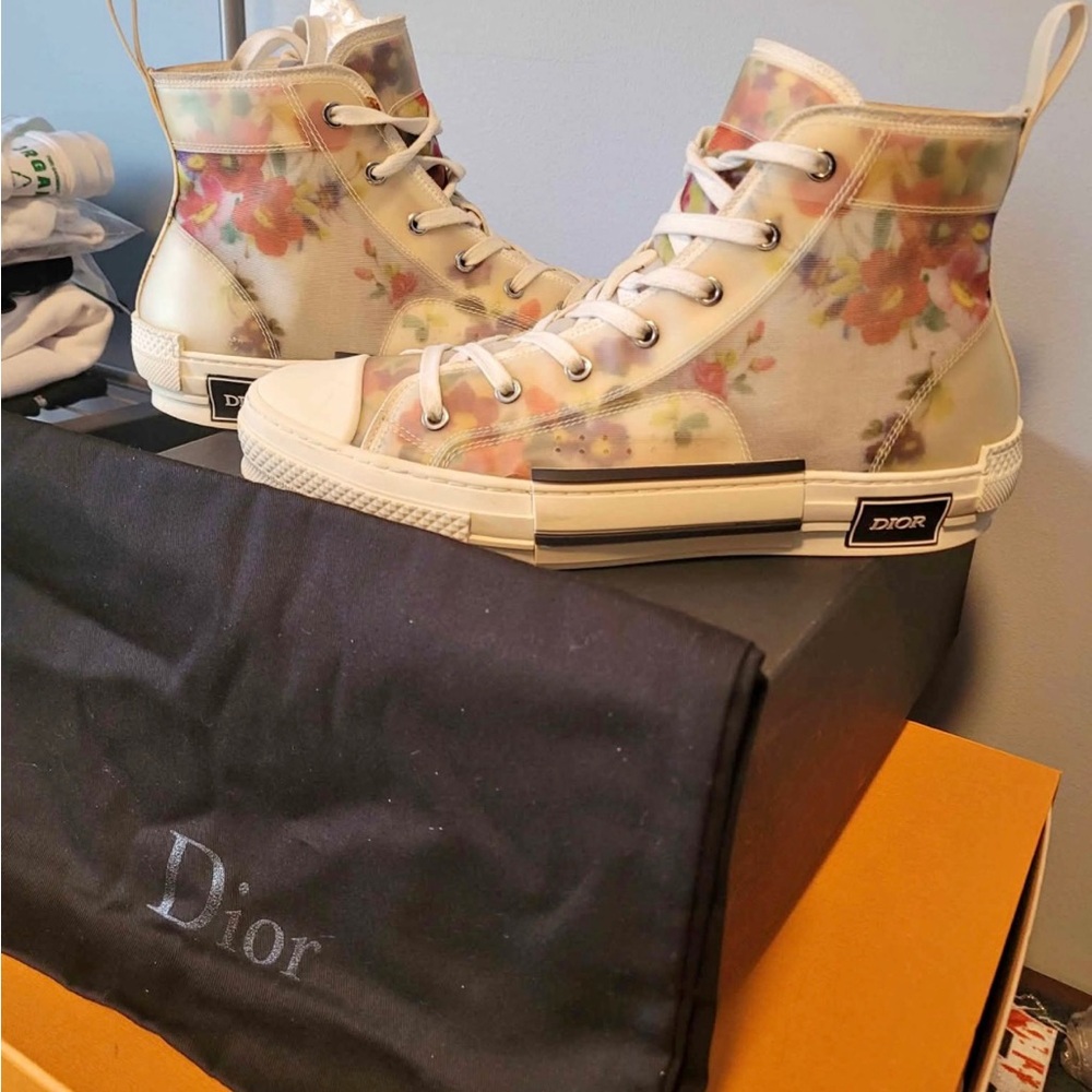 Dior Men’s Floral High-Top Sneakers - Cream